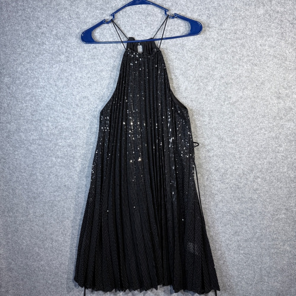 Banana Republic Black Sequin Halter Pleated Midi Dress Size‎ M